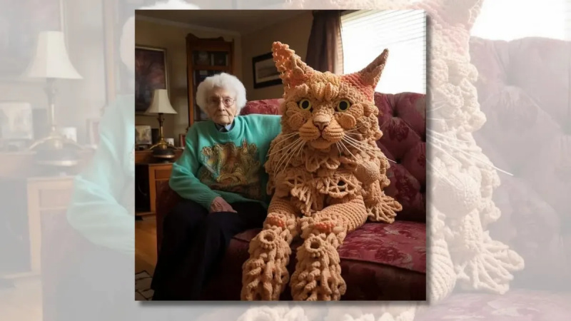 Sind das echte Bilder von älteren Frauen mit riesigen gehäkelten Katzen?