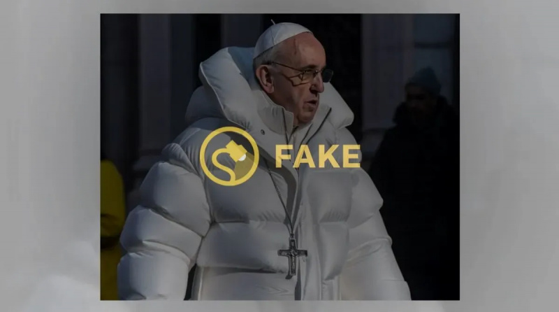 Dies ist kein echtes Foto des Papstes in einem Puffmantel
