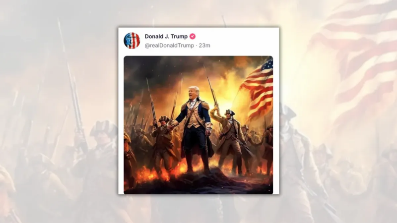 Hat Trump ein Bild gepostet, das ihn als Anführer im Unabhängigkeitskrieg darstellt?
