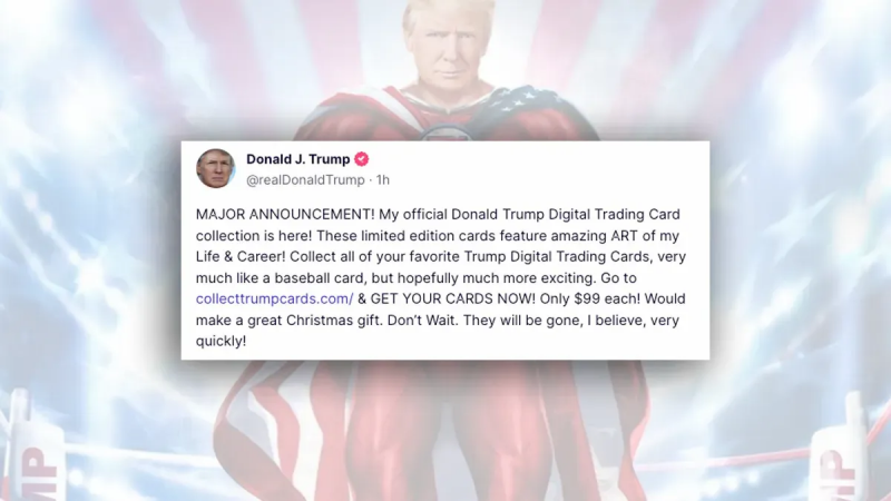 Verkauft Trump digitale Sammelkarten, die sich im Superhelden-Gewand zeigen?