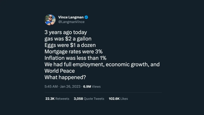 Tweet gibt vor, Eier- und Gaspreise mit Januar 2020 zu vergleichen