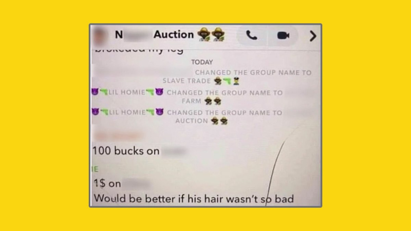 Мнимый аукцион рабов, также называемый работорговлей, был проведен на Snapchat учениками средней школы Техаса в Аледо за пределами Форт-Уэрта.