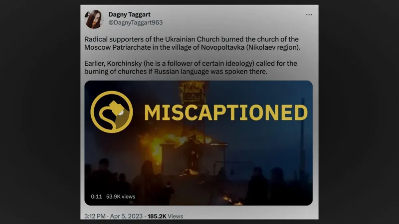 Je to pravi posnetek Ukrajincev, ki zažigajo z Rusijo povezano pravoslavno cerkev?