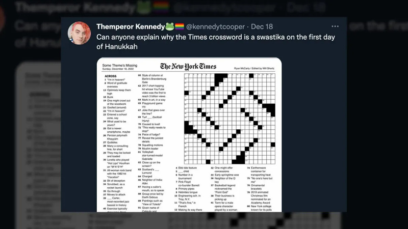 Hat die NY Times ein Kreuzworträtsel in Hakenkreuzform veröffentlicht, von dem einige sagten, es sei ein Kreuzworträtsel?