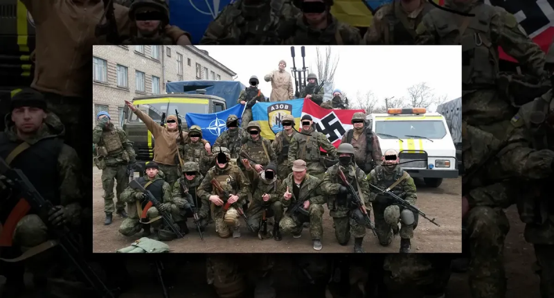 Ist das ein echtes Foto von ukrainischen Soldaten vor einer Hakenkreuzfahne?